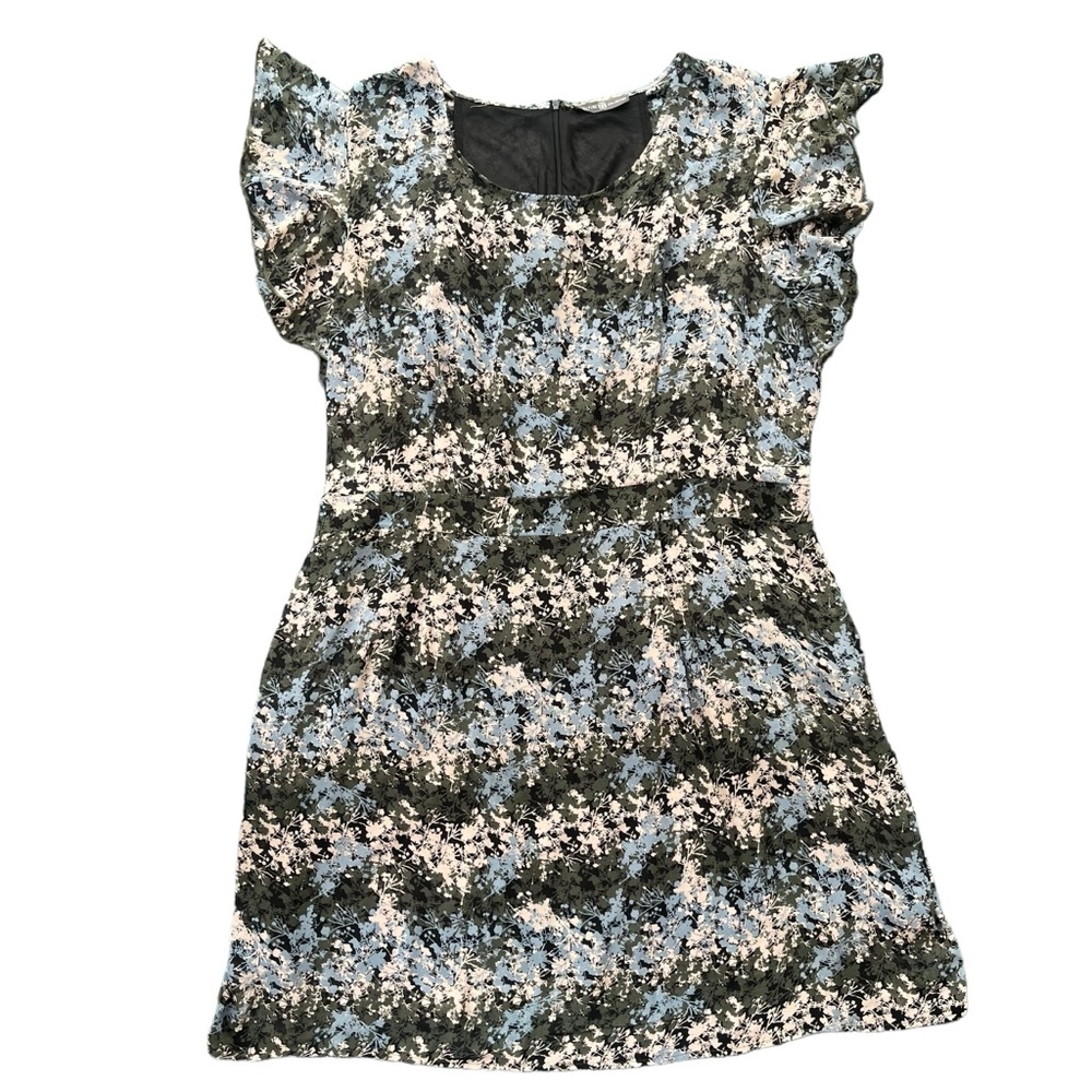 Signature Collection Womens 3X Black Green Blue Floral Soft Flutter Sleeve Dress